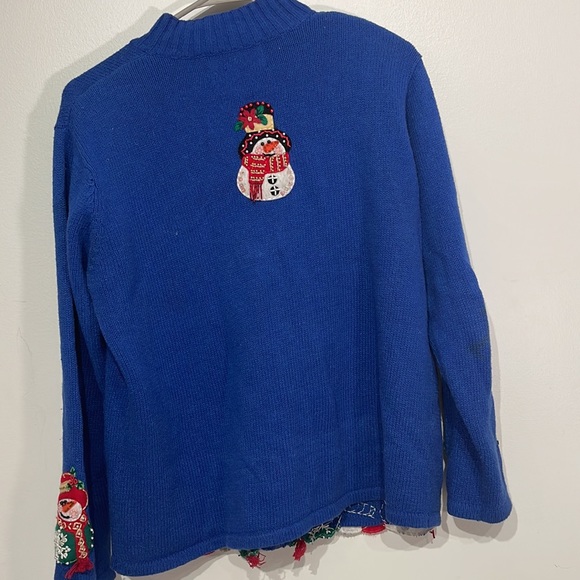 VINTAGE blue Tiara INTERNATIONAL Christmas Holiday long sleeved Sweater small - Picture 7 of 7